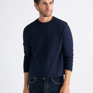 Proper Cloth Men's Size L Navy Blue Merino Wool Crewneck Sweater